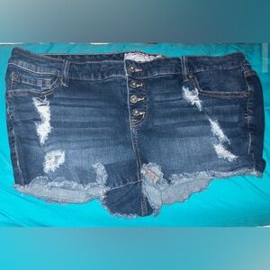 Size 18 Torrid Blue Denim Button-Fly Shorts distressed